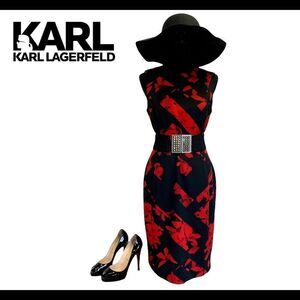 Karl Lagerfeld red black sleeveless stretchy bodycon dress size 6